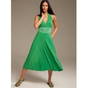 WHITE HOUSE BLACK MARKET NWT $170 Embroidered Waist Midi Halter Dress Size 14